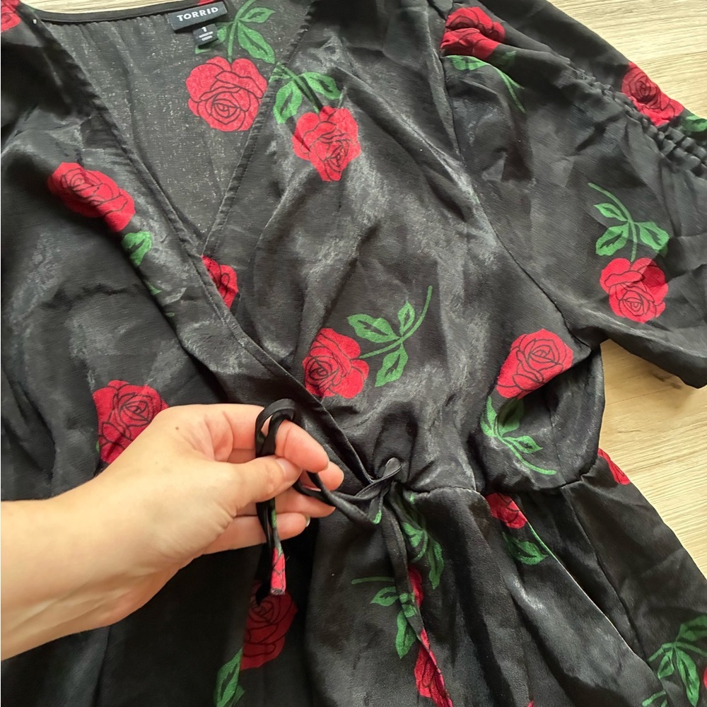 Torrid Rose Floral Midi Brushed Charmeuse Wrap Dress - Picture 9 of 15